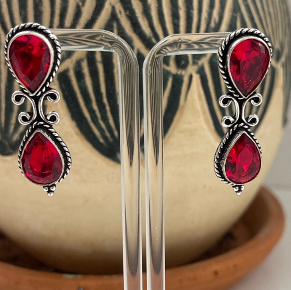 Gemstone & 925 Silver, Lightweight, Overlay Earrings Hand Crafted in India